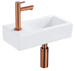Fortifura Fuente fonteinset - 36x18.5x9cm - 1 kraangat - solid surface - fonteinkraan koper - mat wit SW970033/SW799403/SW705498