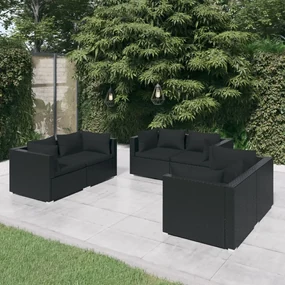 vidaXL 6-delige Loungeset met kussens poly rattan zwart