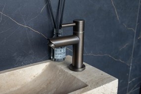 Saniclear White Travertin fonteinset met rechte kraan in gunmetal