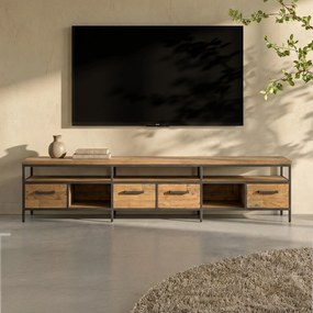 Tv-meubel Teakhout Met Lades 240 Cm - 240x40x45cm.