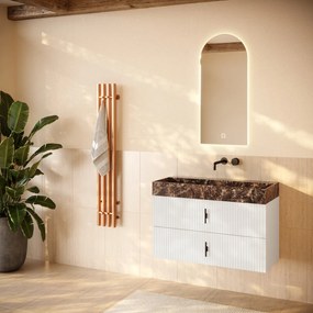 Muebles Murcia badmeubel ribbelfront 100cm wit mat met Dark Emperador wastafel zonder kraangat