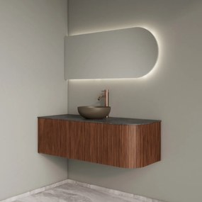 Gliss Design Alluro badmeubel ribbelfront met ronding rechts 120cm walnut en zwart leisteen toppaneel