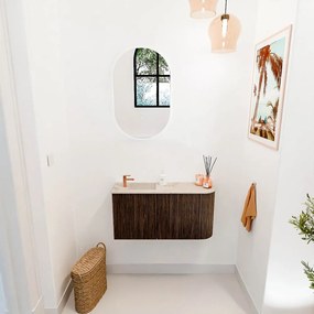 Mondiaz Joya DLux 80cm toiletmeubel ronding rechts walnut met wastafel faye links 1 kraangat frappe