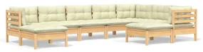 vidaXL 9-delige Loungeset met crèmekleurige kussens massief grenenhout