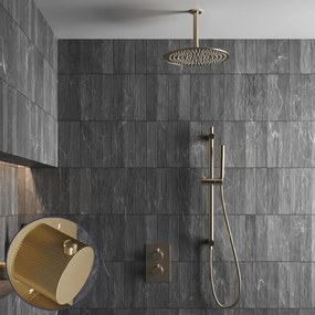 Saniclear Brass Stripes inbouw regendouche met 20cm hoofddouche, plafondarm en glijstang geborsteld messing - mat goud