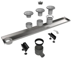 Easy Drain Multi inbouwdeel RVS zonder flens excentrisch waterslot 30/35/50mm 90cm inbouw diepte vanaf 79mm met zijuitloop edmios900