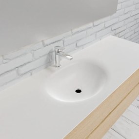 Zaro Sevilla Solid Surface badmeubel 150cm licht eiken 1 kraangat spoelbak midden met 2 lades