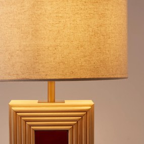 Tafellamp in rotan en keramiek, lampenkap van linnen, CÉRABI