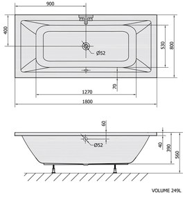 Polysan Krysta ligbad 180x80x39cm wit glans