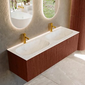 Mondiaz Kurve-dlux 140cm badmeubel ruby met 2 lades en wastafel stor small dubbel 2 kraangaten opalo