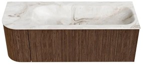 Mondiaz Kurve-dlux 125cm badmeubel ronding links walnut met 1 lade en deur en wastafel big medium kraangat rechts frappe