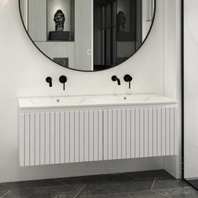 Fontana Lento wit badkamermeubel ribbelfront met witte wastafel 120cm zonder kraangaten