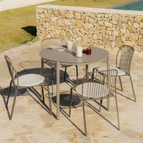Ronde Tafelset Ø110 Cm In Aluminium Elton En 4 Tuinstoelen In Staal Anerina Moka Bruin - Sklum