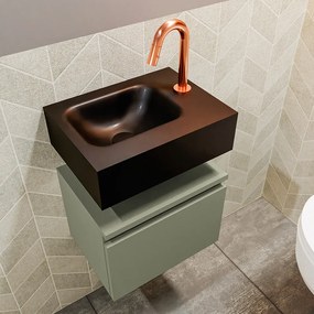 Mondiaz Andor toiletmeubel 40cm army met zwarte wastafel links met kraangat