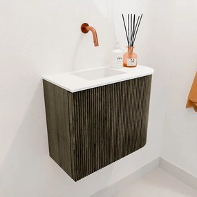Mondiaz Joya 50cm toiletmeubel ronding rechts shadow met wastafel faye links zonder kraangat talc