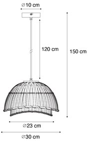 Oosterse hanglamp zwart bamboe 30 cm - PuaOosters E27 rond Binnenverlichting Lamp