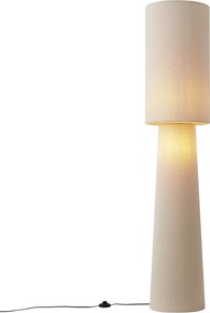 Japandi vloerlamp beige teddy stof 2-lichts - Trompet