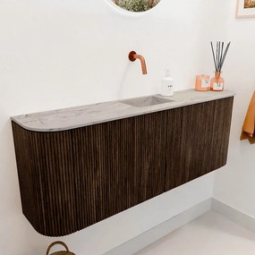 Mondiaz Joya DLux 115cm toiletmeubel ronding links/rechts walnut met wastafel faye midden zonder kraangat glace
