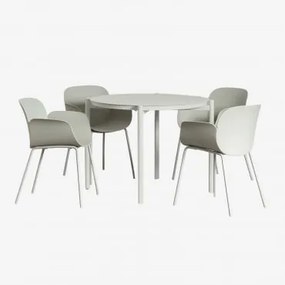 Elton Ronde Aluminium Tafelset (ø110 Cm) En 4 Lynette Tuinstoelen Bamboe Groen - Sklum