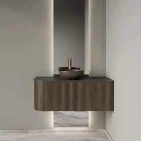 Gliss Design Alluro badmeubel ribbelfront met ronding links 100cm ash grey en zwart leisteen toppaneel