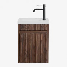 Narek Zwevend Houten Badkamermeubelset Met Geïntegreerde Wastafel Spiegelloze & Mat Zwart ↑20 Cm Met Afvoerkraan Zonder Overloop Orveta & Donker Hout