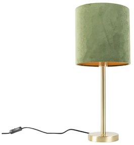 Stoffen Botanische tafellamp messing met groene kap 25 cm - Simplo Modern E27 cilinder / rond Binnenverlichting Lamp
