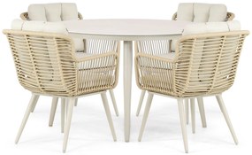 Tuinset Ronde Tuintafel 4 personen 120 cm Aluminium/Rope Taupe  Coco Custa/Vienna