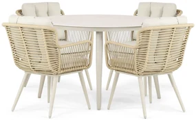 Tuinset Ronde Tuintafel 4 personen 120 cm Aluminium/Rope Taupe  Coco Custa/Vienna