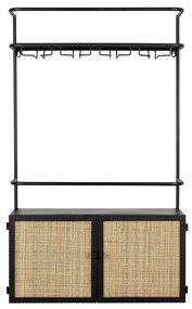 Muur Wijnrek Zwart Met Rotan - 60x18x100cm.