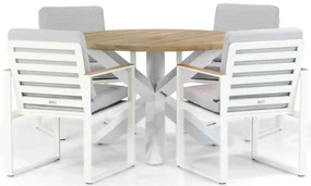Tuinset Ronde Tuintafel 4 personen 120 cm Aluminium/teak Wit Santika Furniture Soray
