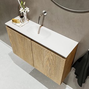 Mondiaz Ture 80cm toiletmeubel washed oak met wastafel talc midden geen kraangat