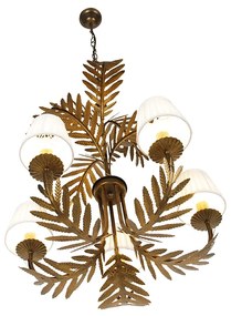 Kroonluchter goud met plissé klemkap crème 5-lichts - Botanica Klassiek / Antiek E14 Binnenverlichting Lamp