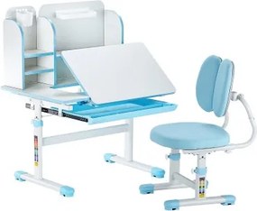 VEVOR Kinderbureau en -stoel, in hoogte verstelbaar (54-73 cm), draagvermogen (100 kg), 0-40° kantelbare tafel met boekenplank voor slaapkamer, studeerkamer, school, blauw