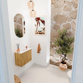 Mondiaz Joya 50cm toiletmeubel oak met wastafel faye rechts 1 kraangat talc