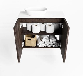 Mondiaz Fowy toiletmeubel 60cm dark brown met witte waskom links zonder kraangat