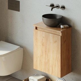 Fontana Bano toiletmeubel warm eiken 40x22cm met mat zwarte waskom