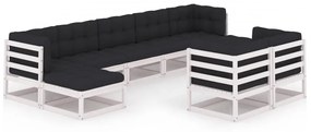 vidaXL 9-delige Loungeset met kussens massief grenenhout wit