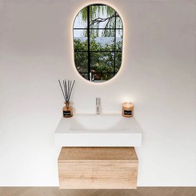 Zaro Alan badmeubel 70cm washed oak 1 lade met vrijhangende wastafel cloud midden 1 kraangat talc