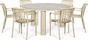 Tuinset Ronde Tuintafel 6 personen 150 cm Kunststof Zand/Beige  Domani Furniture Alba/Arancia