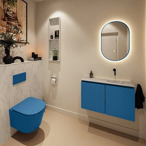 Mondiaz Ture DLux toiletmeubel 80cm jeans met wastafel opalo rechts zonder kraangat