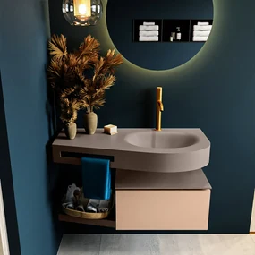 Mondiaz Riva badmeubel 100cm Rosee met 1 lade en wastafel rechts 1 kraangat Smoke