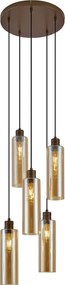 Hotel Chique hanglamp donker brons met amber glas 5-lichts - Stavelot