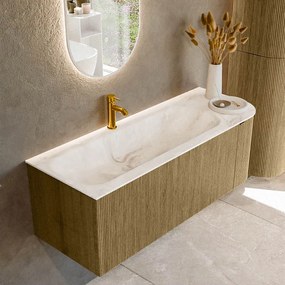 Mondiaz Kurve-dlux 125cm badmeubel ronding rechts dusk met 1 lade en deur en wastafel big medium kraangat links frappe