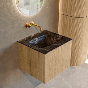 Mondiaz Kurve-dlux 50cm badmeubel oak met 1 lade en wastafel grunne midden zonder kraangat lava