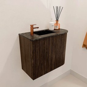 Mondiaz Joya DLux 50cm toiletmeubel ronding rechts walnut met wastafel faye links 1 kraangat lava
