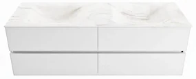 Mondiaz Vica DLux badmeubel 150cm talc 4 lades met wastafel ostra dubbel zonder kraangat