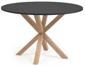 Kave Home Full Argo Ronde Eettafel Modern Zwart Met Eiken - 120 X 120cm.