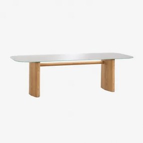 Rechthoekige Eettafel 260x110 Cm Van Gehard Glas En Mdf Zarvi Natuurlijk Hout - Sklum