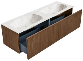 Mondiaz Kurve-dlux 150cm badmeubel walnut met 2 lades en wastafel stor small dubbel zonder kraangat frappe