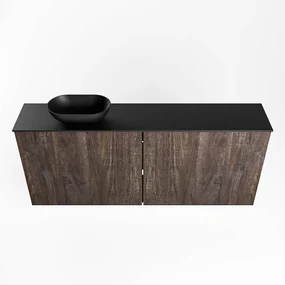 Mondiaz Fowy toiletmeubel 120cm dark brown met zwarte waskom links zonder kraangat